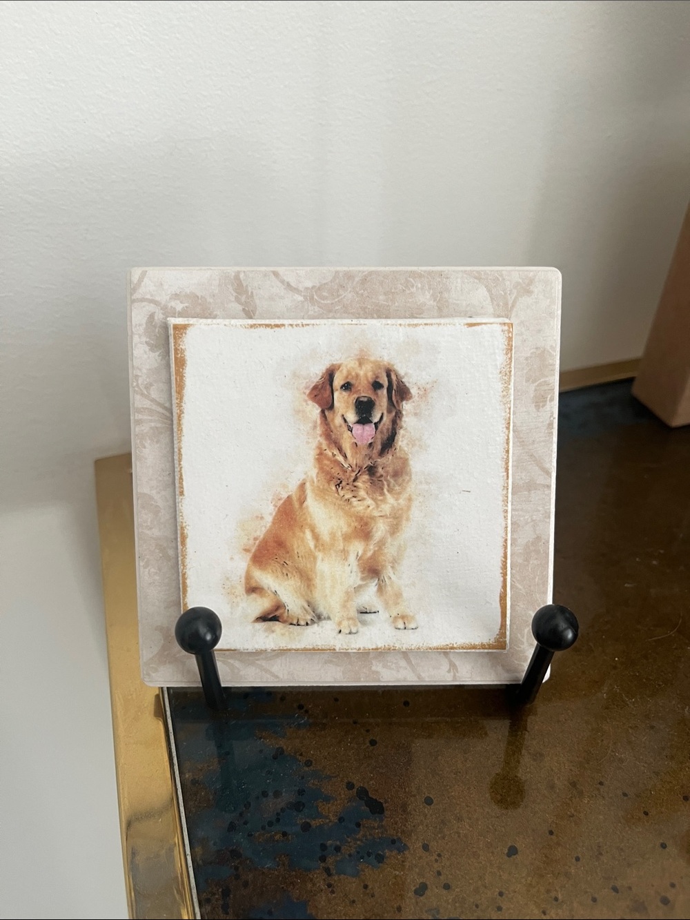 Golden Retriever Decorative Tile Art - Beige/Tan